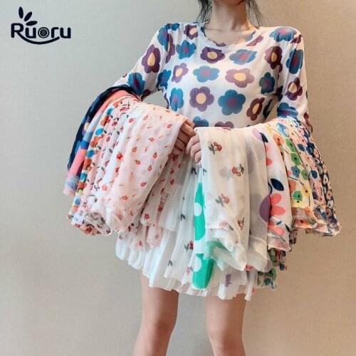 Ruoru Korean Style Kawaii Mesh Top Under Shirt New Harajuku Aesthetic Cute Ladies Tops T Shirt Long Sleeve Mesh Top Dropshipping