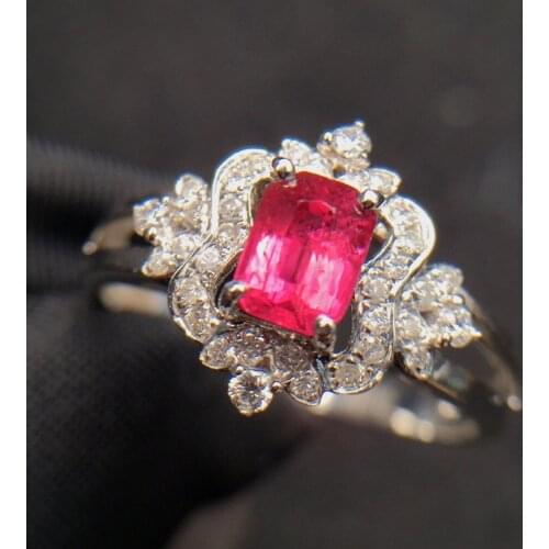 Fine Jewelry Pure 18 K White Gold Real 100% Natural Red Ruby 0.85ct Diamonds Jewelry Females Rings for Women Fine Ring