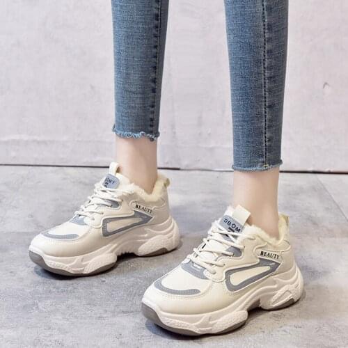 Winter Boots Women Ankle Boots Warm Plush Winter Woman Shoes Sneakers Flats Lace Up Ladies Shoes Women Short Snow Boots E11-93