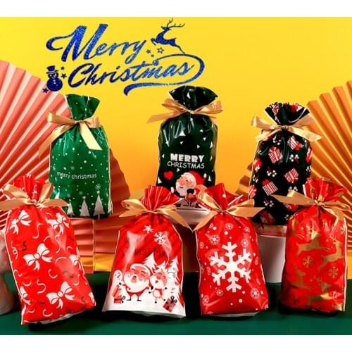 10pcs Santa Gift Bag Candy Bag Snowflake Crisp Drawstring Bag Merry Christmas Decorations for Home New Year 2021 Presents