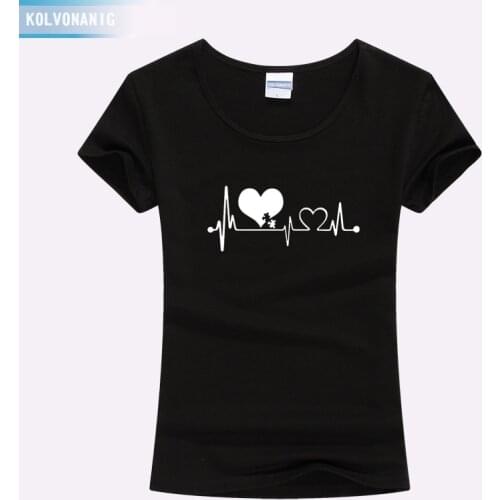 KOLVONANIG 2019 Fashion Casual Cotton T Shirt Autism Heartbeat Lifeline Design Jigsaws Printed Womens T-Shirt Tee Tops TO-45