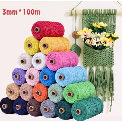 3mm 100% Cotton Cord Colorful Cord Rope Beige Twisted Craft Macrame String DIY Home Textile Wedding Decorative supply 110yards