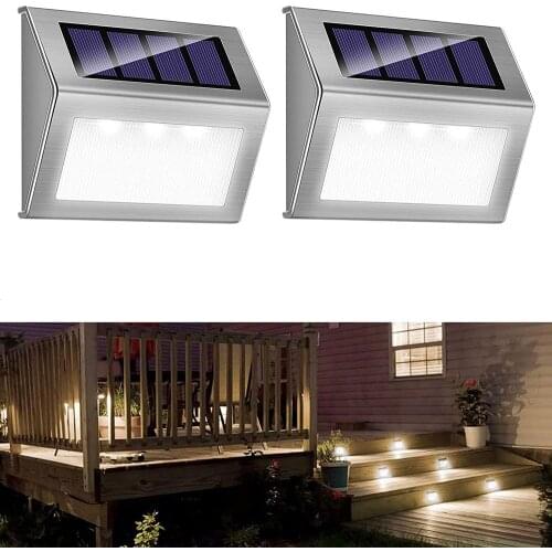 Solar Powered 3 LED Stainless Steel Led Path Stair Light Waterproof Solar Deck Lights Balcony Garden Yard Fence Solar Lights