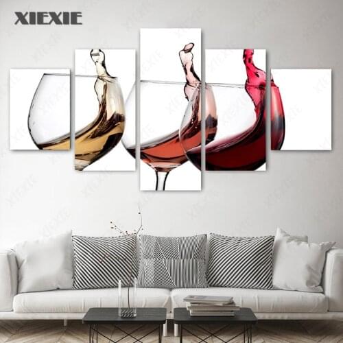 5Pcs/Set Nordic Abstract Red Wine Glasses Canvas Painting Wall Art Posters and Print Painting for Modern Living Room Decoration