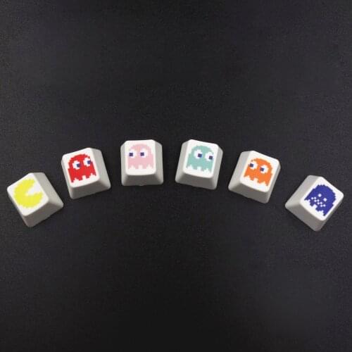 6 Pcs/ set Cute PBT Keycap Pac Man Keycap R4 Hight OEM Profile Dye Subed kawai Key Caps for Cherry or Clone mechanical keyboard