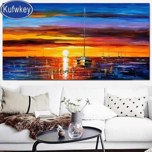 70x140 diamond painting Sunrise sea scenery boat diamond embroidery full round square drill mosaic diy cross stitch home art