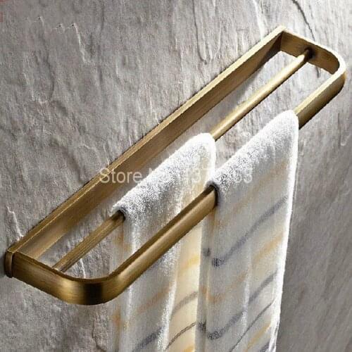 Bathroom Accessory Fitting Retro Antique Brass Wall Mounted Bathroom Double Towel Bar Towel Rack Towel Rails Holder aba173