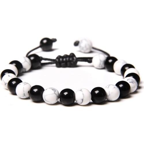 Mixed Color Bracelets Black Onyx White Howlite Beaded Bracelets For Women Men Adjustable Rope Parent Family Bangles Fashion Gift