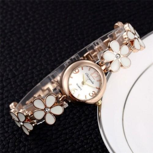 Brand Women Watches Daisies Flower Gold Rhinestone Bracelet Wrist Watch Girl Lady Dress Fashion Classic Gift Hodinky