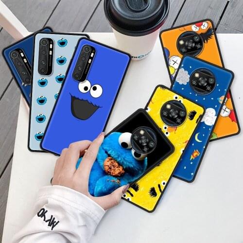 Black Case For Xiaomi Mi Poco X3 NFC 10T Pro 5G M3 11 Note 10 Lite 9T 11x Luxury Movil Smartphone Cover Cookie Monster Cartoon