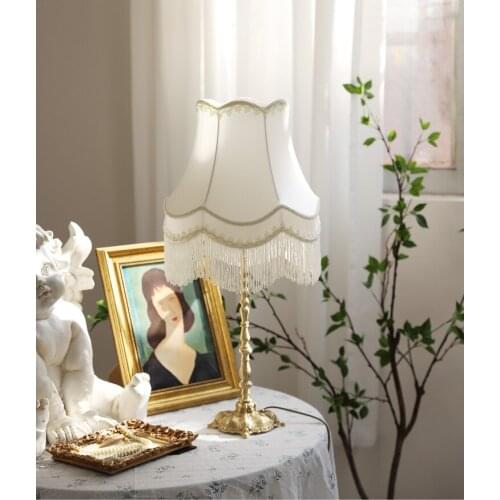 White tassel retro brass decorative table lamp living room study bedroom bedside table lamp