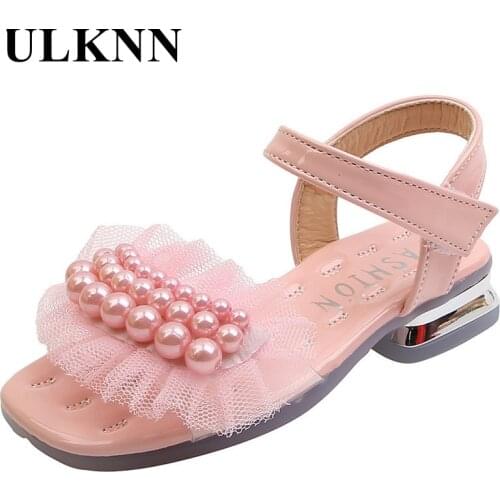 ULKNN Childrens Princess Beading Sandal Shoes 2021 Summer New Pink Outdoor Sandals Girl White Bbay Kids Heel Shoes Rome Sandal