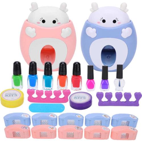 Childrens Manicure Set Cute DIY Manicure Machine Washable Nail Polish Girl Cosmetics Pretend Play Nail Stamper Art Kit