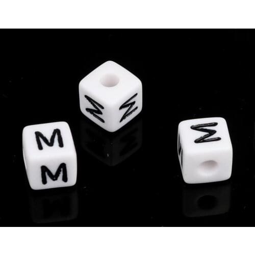 DoreenBeads Acrylic Spacer Beads Square Black & White Initial Capital Letter Pattern Enamel DIY Charms About 10 x 10mm, 100 PCs