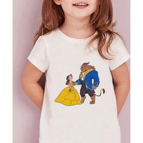Belle Beauty and the Beast T-shirt Cute Children Gift Tshirt Funny Short Sleeve Graphic Girls Disney Top Tee Shirt Kids
