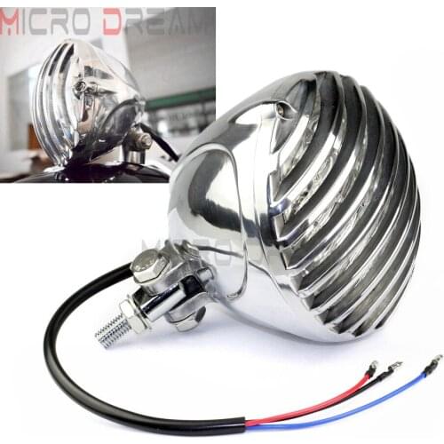 Chrome Motorcycle Custom 5" Scalloped Headlight with Grill Cover Housing Universal Finned Headlamp For Cafe Racer Bobber Chopper