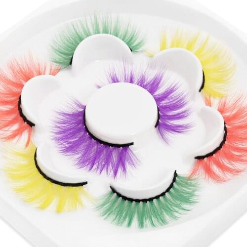 ISEEN 4 Pairs Lashes 3D Faux Mink Fake Eyelash Full Volume Colored Multiple Layered Colorful Wispy Halloween Rainbow Lashes