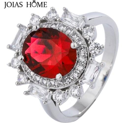 JoiasHome 925 Silver Woman Ruby Ring Jewelry with Round Gemstone Fashion Wedding Engagement Woman Party Gifts Hot Selling