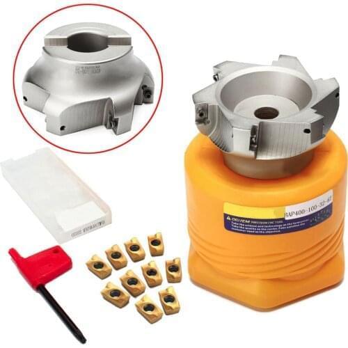 10pcs Carbide Inserts + 1pc BAP 400R-100-32-6T Face Milling Cutter with Wrench For Milling Machine