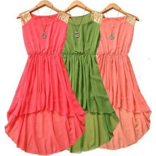 2020 Summer fwomen irregular Asymmetric chiffon dress,14 color plus size S -- XXXL paillette party dress girl dresses