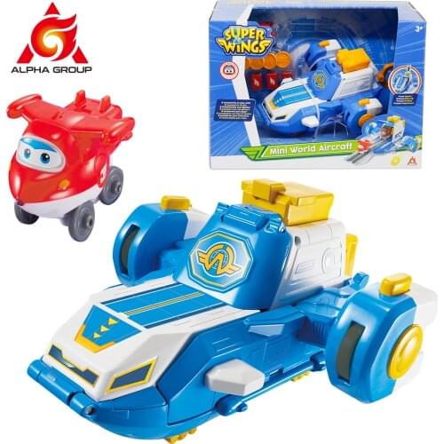 Super Wings Mini World Aircraft Playset Shoot Coins or Catapult Parcel With 2” Jett Transforming-a-Bots Toys For Childrens gift