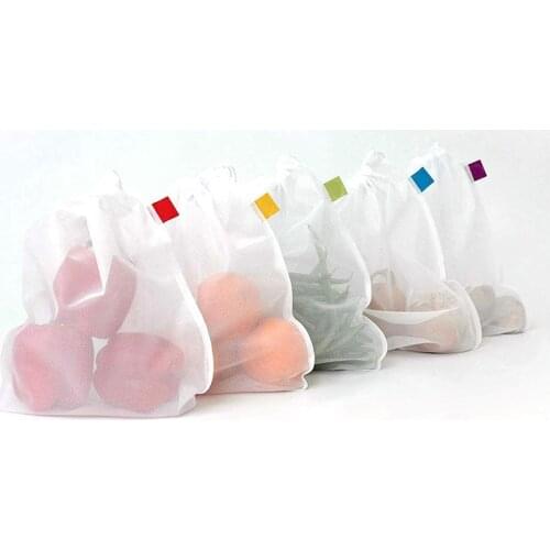 5Pcs Reusable Grocery Produce Bag Drawstring Mesh Vegetables Fruit Washable Pouch Kitchen Eco-friendly Storage Mesh Bag