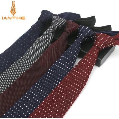Fashion Navy Slim Neck Tie Wedding Knitted Ties for Men Skinny Ties Man Gravata Polyester Narrow Knitted Brand New 6cm Neckties