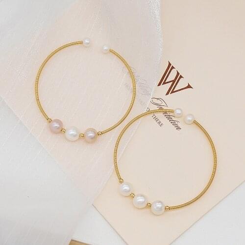 Natural Freshwater Pearls 14k Gold Filled Open Bangle Bracelets Women Handmade Winding Super Color Retention Fine Jewelry YBR554