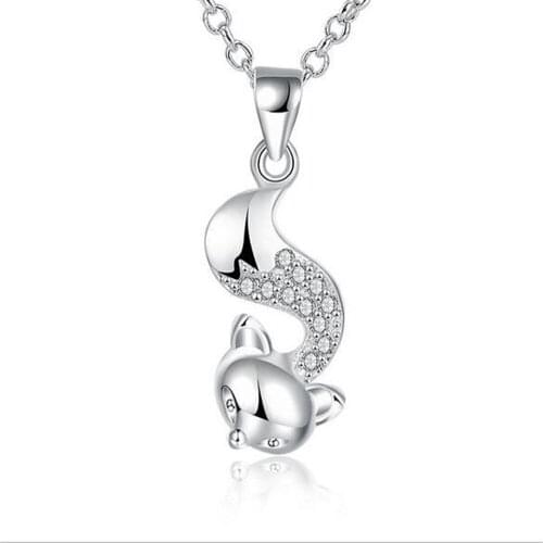 Cute 925 Silver colorColor Fox Pedant Necklaces Insert Movable Charm Cubic Zirconia Sterling Silver colorColor Necklace Jewelry
