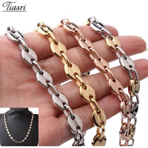 Tiasri 7mm Coffee Bean Gothic Style Necklaces Bracelets For Men Women High Quality Stainless Steel Choker Link Chain Jewelry