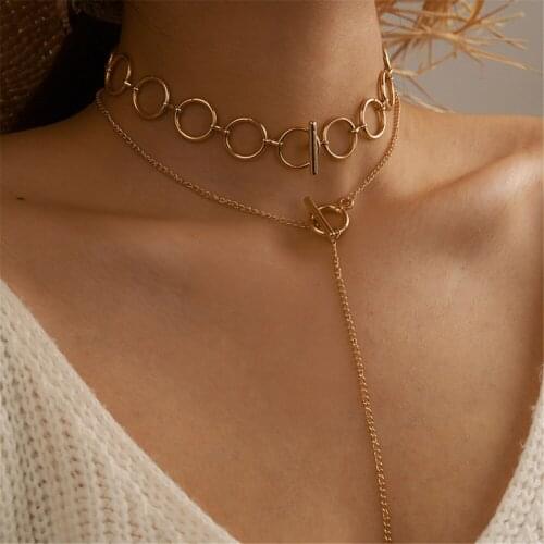 LIMARIO New Vintage Fashion Gold Color Multilevel Buckle Chain Pendant Necklaces For Women Necklace Female Boho Jewelry Gift