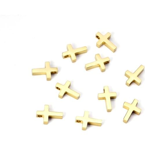 ASON 10pcs/Lot Jewelry Making Gold Color Stainless Steel Cross Pendants with Hole Necklace Bracelet Charms for Bracelet Anklet