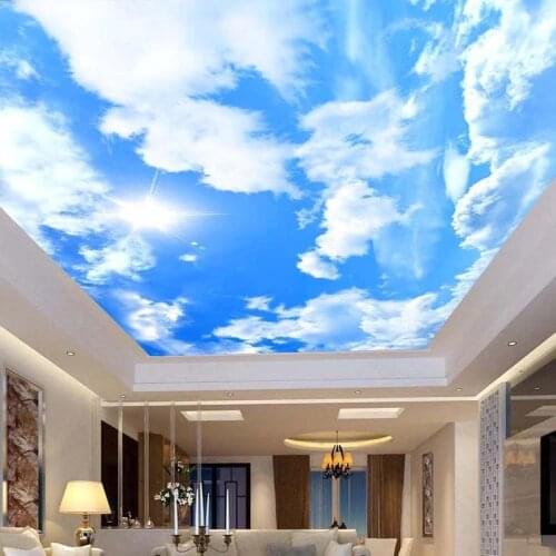 Custom 3D Photo Wallpaper Mural Papel De Parede Blue Sky White Clouds Sun Sunshine Large Mural Wallpaper For Ceiling Decoration