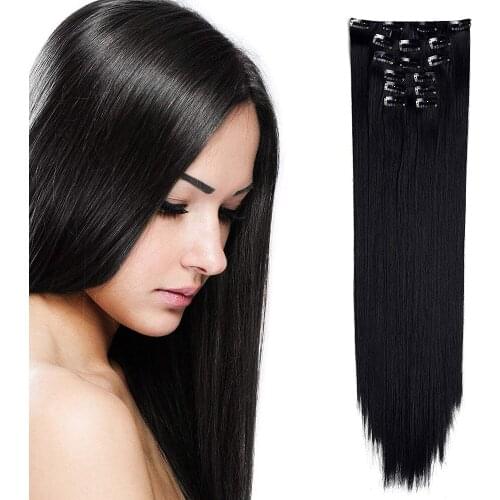 BESTUNG 24inch Straight Synthetic Clip in Hair Extensions 7 individual pieces for multiple styles