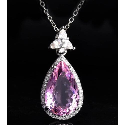 QTT Women Vintage Trendy Tanzanite Water Drop Pear Shape Pendant Necklace 925 Silver Charms Sweater Necklace for Ladies Party