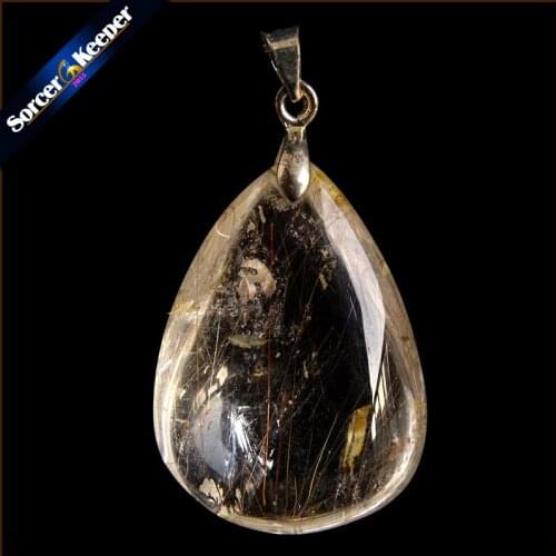 Rare Natural Quartz Gold Rutilated Garden Quartz Crystal Love Necklace Pendant natural minerals Fish Tank Beads OS457