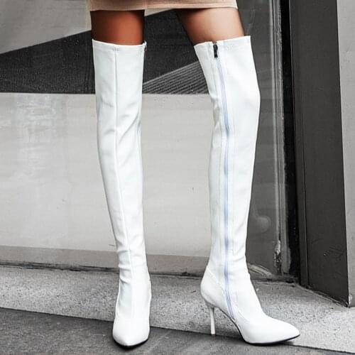SaraIris New Plus Size 34-45 Ins Sexy White Over The Knee Boots Women 2020 Thin High Heels Thigh High Lady Boots Shoes Woman