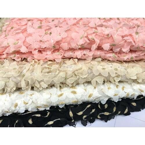 Mesh lace chiffon with gold silk flower clothing fabric Wedding women skirt background designer fabric