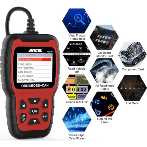 Ancel AS500 OBD2 OBD 2 Scanner Engine Code Reader OBD Car Diagnostics Tool Multilingual Free Update ODB2 Automotive Scanner