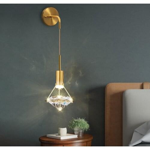 Modern Luxury Crystal Led Wall Light Nordic Golden Bedroom Decor Wall Lamps Wall Sconce Light Fixtures Nordic Simple Wall Lamp