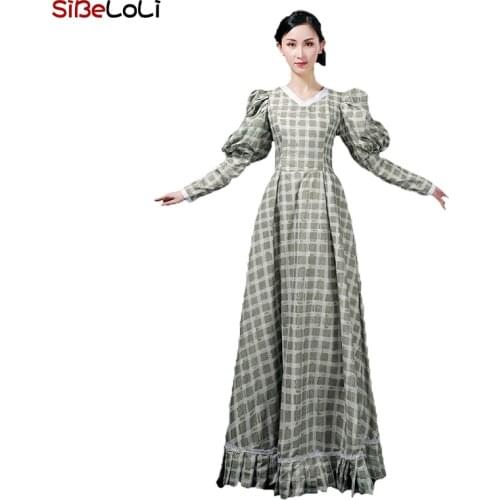 Vintage Edwardian Dress Plaid Afternoon Dress 18th Century Historical Period Victorian Dress Gown for Women
