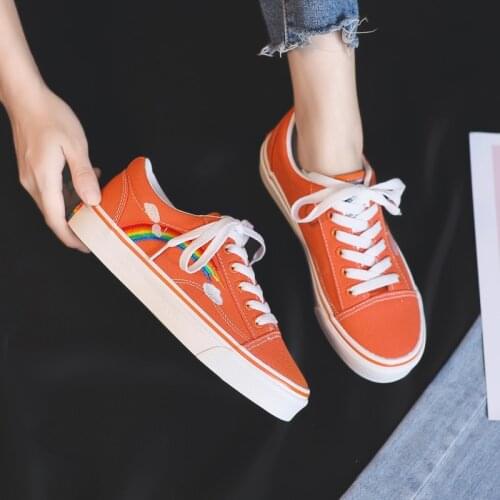 Women Shoes with Rainbow Low Casual Sneakers Bright Orange Light Green Fresh Cute Shoes Nice Quality Students Girls Trainers