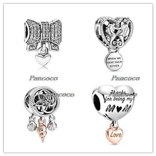 925 Sterling Silver Charm Love You Mum Heart Charm Bead Fit Women Pandora Bracelet & Necklace Jewelry