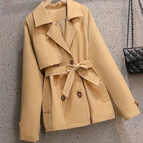 Women Short Trench 2021 New spring Autumn Casual Trench Coat Double Breasted Vintage Cloak Overcoats Windbreaker Tops Outerwear