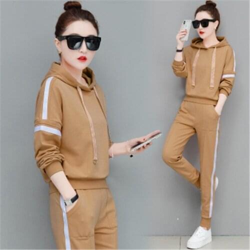2021 Spring Autumn Women Loose Large Size Hooded Sport Suit Fashion Sports Suit Female Casual Women Sport Set Two Sets Of Tide