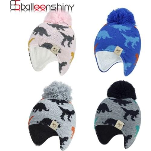 Balleenshiny Winter Baby Hat Thicken Warm Cotton Baby Knitted Hat Dinosaur Jacquard Boys and Girls Ear Cap Childrens Wool Hat