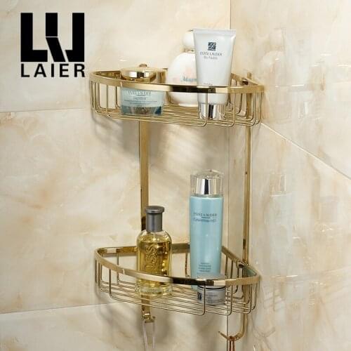 Vidric golden vintage European-style bathroom full copper tripod bathroom shelf single double metal pendant