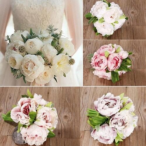 1 Bouquet 5 Heads Artificial Flower Multi-occasional Practical Realistic Stylish Convenient Peony Bridal Wedding Party Shop Deco