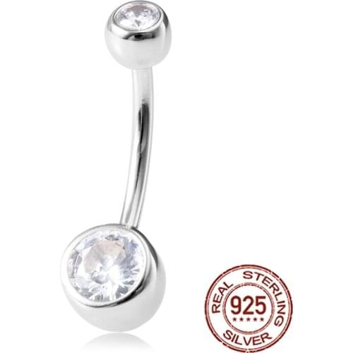1PC Belly Button Rings For Women 925 Sterling Silver 14G Bar 8mm CZ Round Ball Navel Ring Barbell Stud Belly Piercing Jewelry