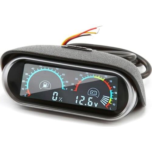 2 in 1 Horizontal 12v/24v LCD Digital Car Truck Voltmeter Voltage Gauge Universal Oil Fuel Gauge Meter Fuel Level Gauge